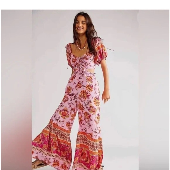 Free People Bali Citrus Skies One Piece Wide Leg Jumpsuit Size Extra Small NWT - Picture 8 of 8